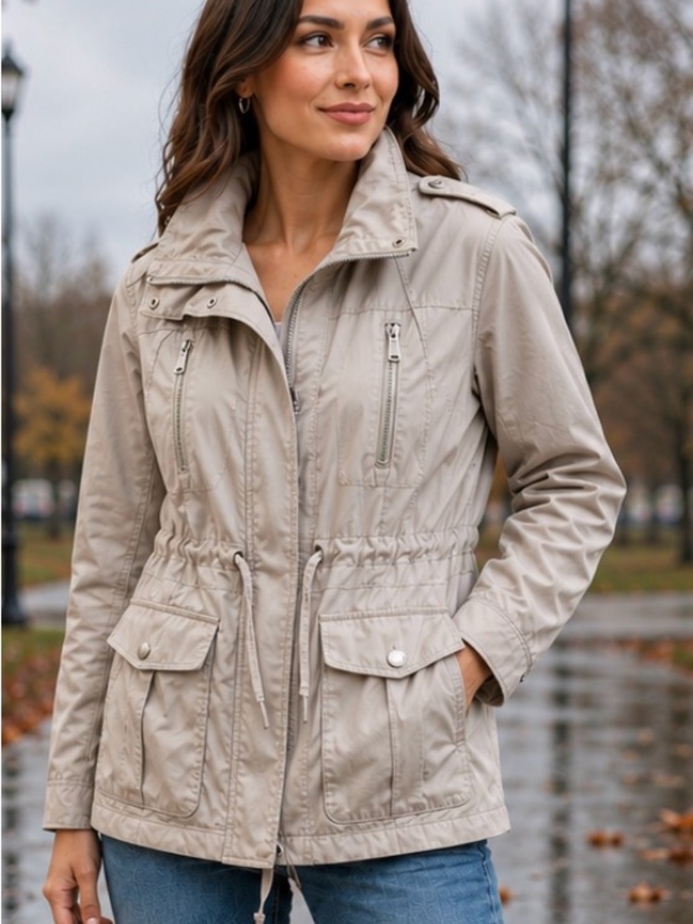 BCBG Generation Hooded Utility Anorak Jacket Beige Size M